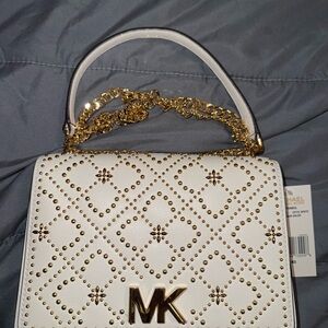 Michael Kors White and Gold Studded Shoulder Bag